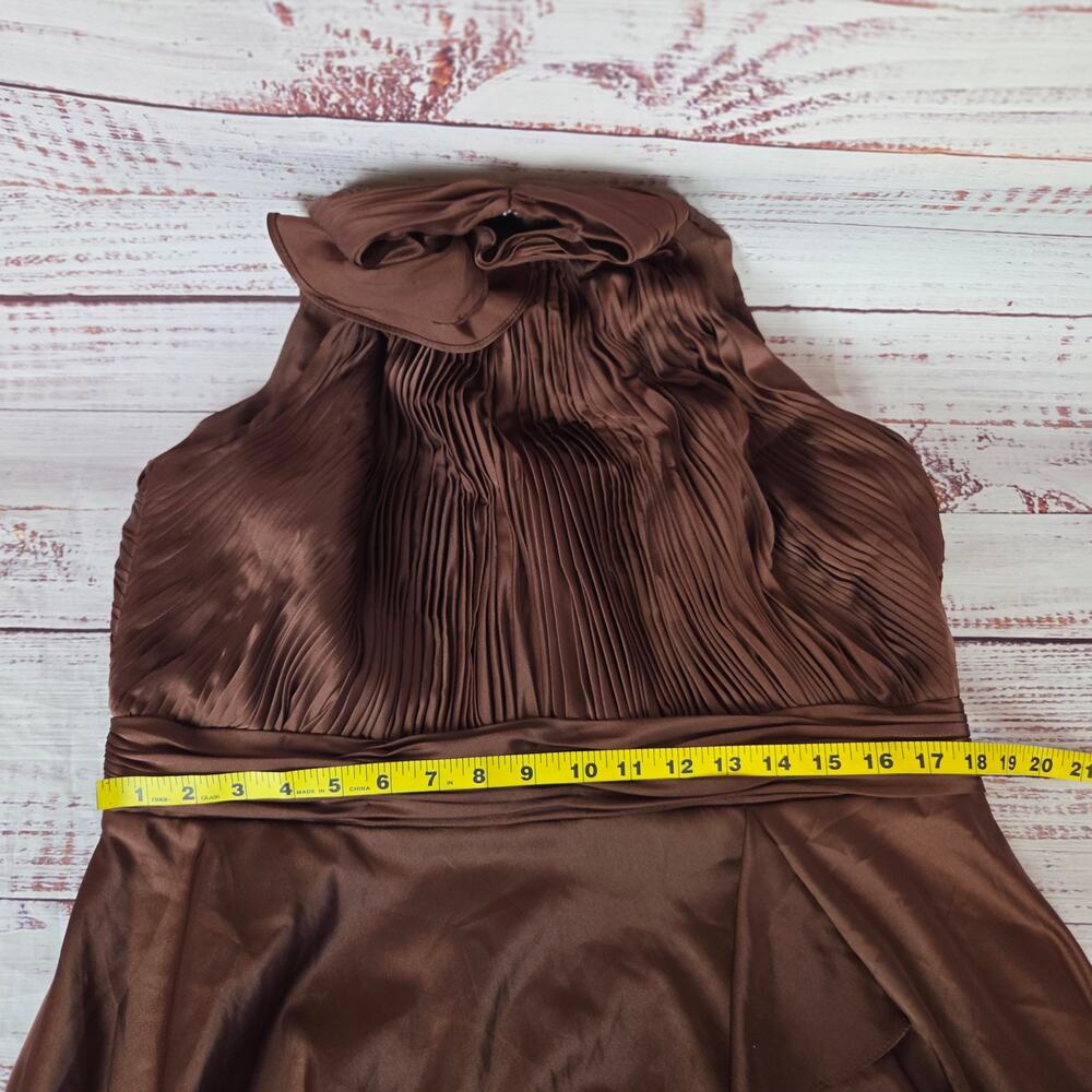 Mac Duggal Formal Tea-Length Dress 14 Cocoa Brown Asymmetric Pleated Ruffle NWT - Picture 13 of 16